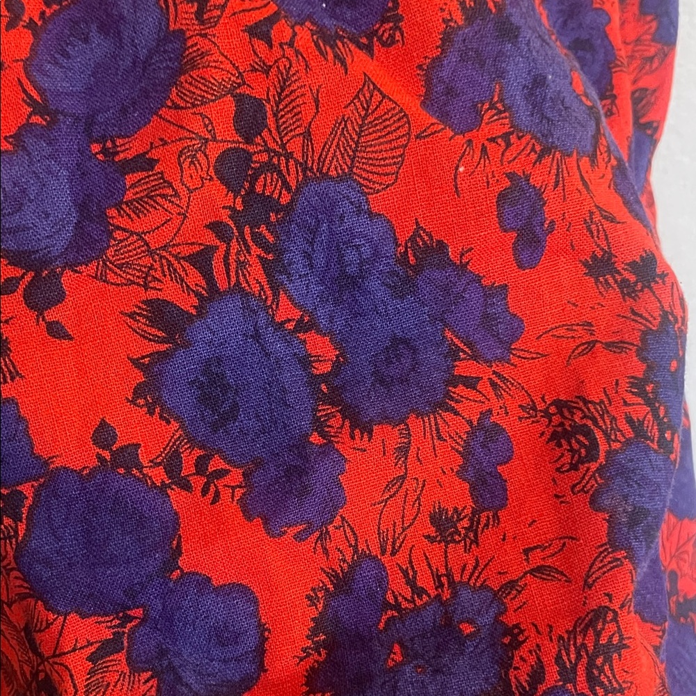 Cope Purple and Red Floral Rose Spaghetti strap Dress linen cotton - Picture 3 of 10